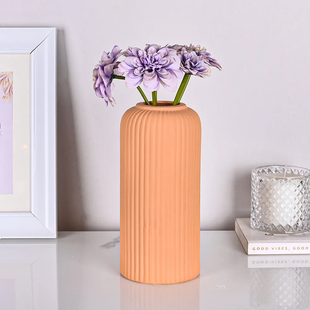 Contemporary Ribbed Textured Premium Ceramic Flower Vase (Available in Multiple colors) Yellow
