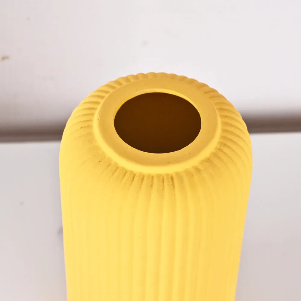 Contemporary Ribbed Textured Premium Ceramic Flower Vase (Available in Multiple colors) Yellow