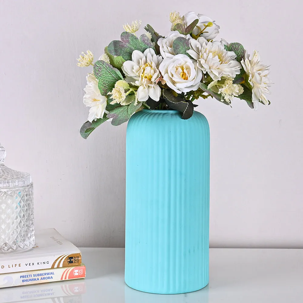 Contemporary Ribbed Textured Premium Ceramic Flower Vase (Available in Multiple colors) Yellow