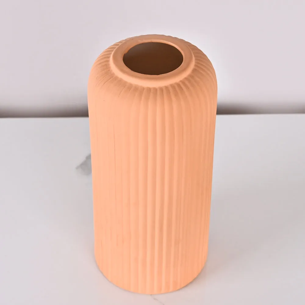 Contemporary Ribbed Textured Premium Ceramic Flower Vase (Available in Multiple colors) Yellow