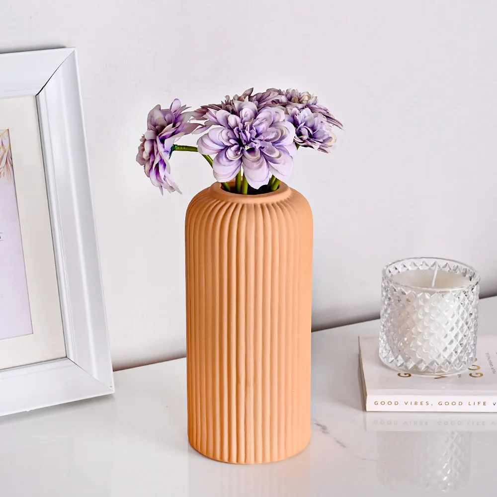 Contemporary Ribbed Textured Premium Ceramic Flower Vase (Available in Multiple colors) Yellow