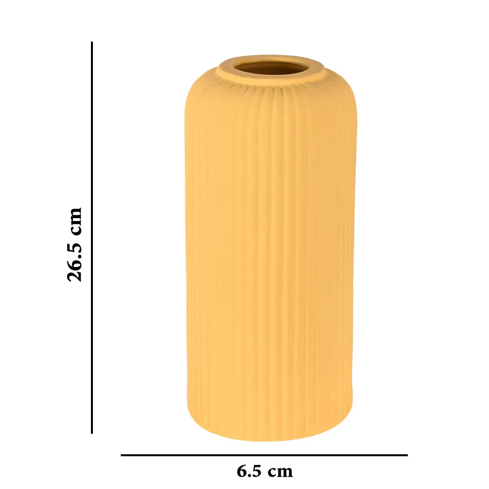 Contemporary Ribbed Textured Premium Ceramic Flower Vase (Available in Multiple colors) Yellow