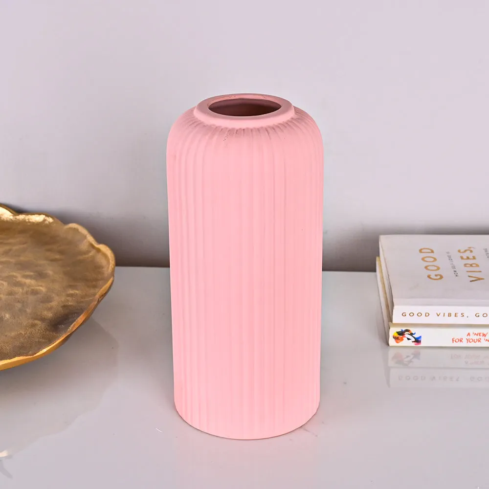 Contemporary Ribbed Textured Premium Ceramic Flower Vase (Available in Multiple colors) Yellow