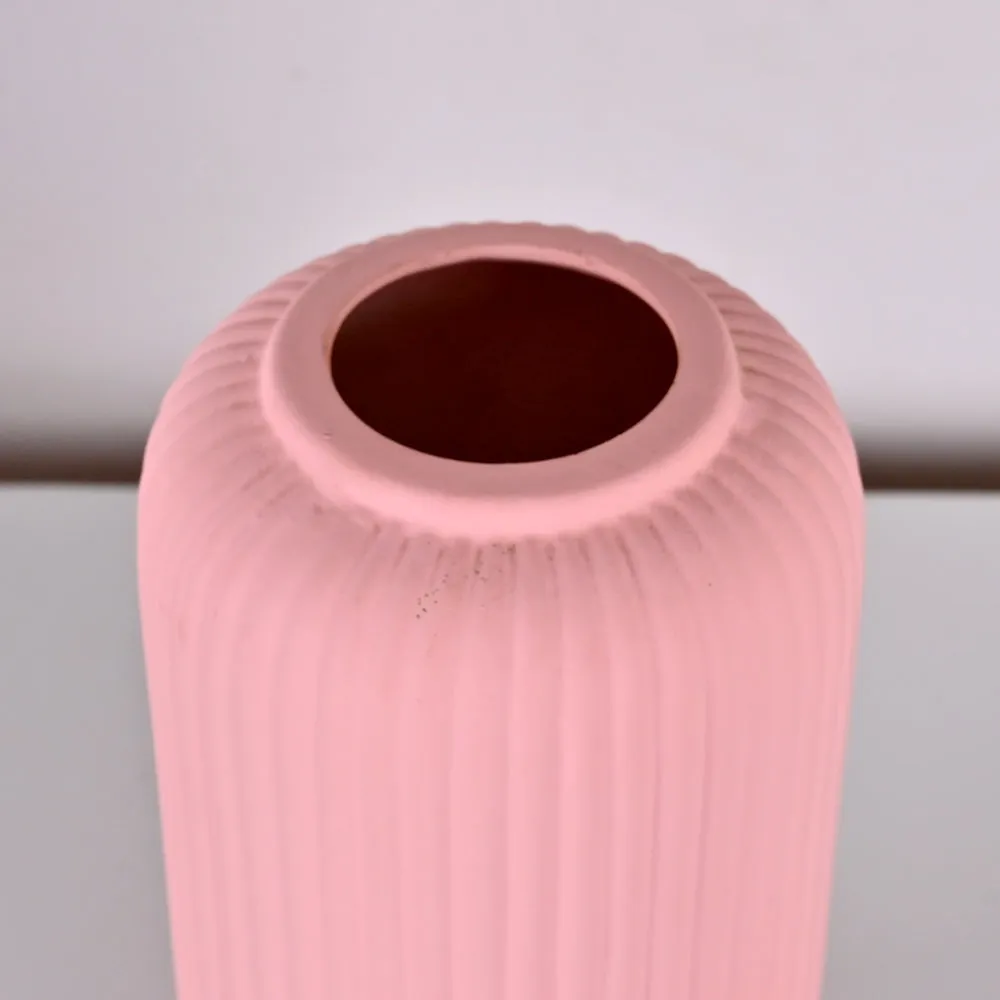 Contemporary Ribbed Textured Premium Ceramic Flower Vase (Available in Multiple colors) Yellow