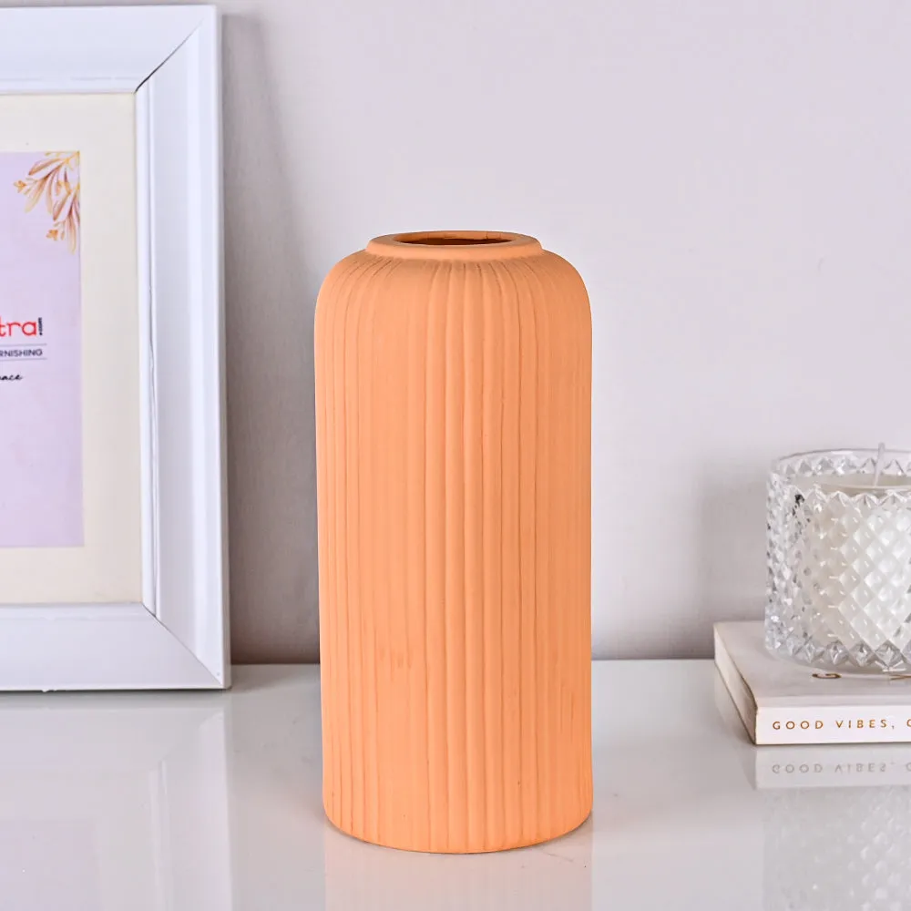 Contemporary Ribbed Textured Premium Ceramic Flower Vase (Available in Multiple colors) Yellow