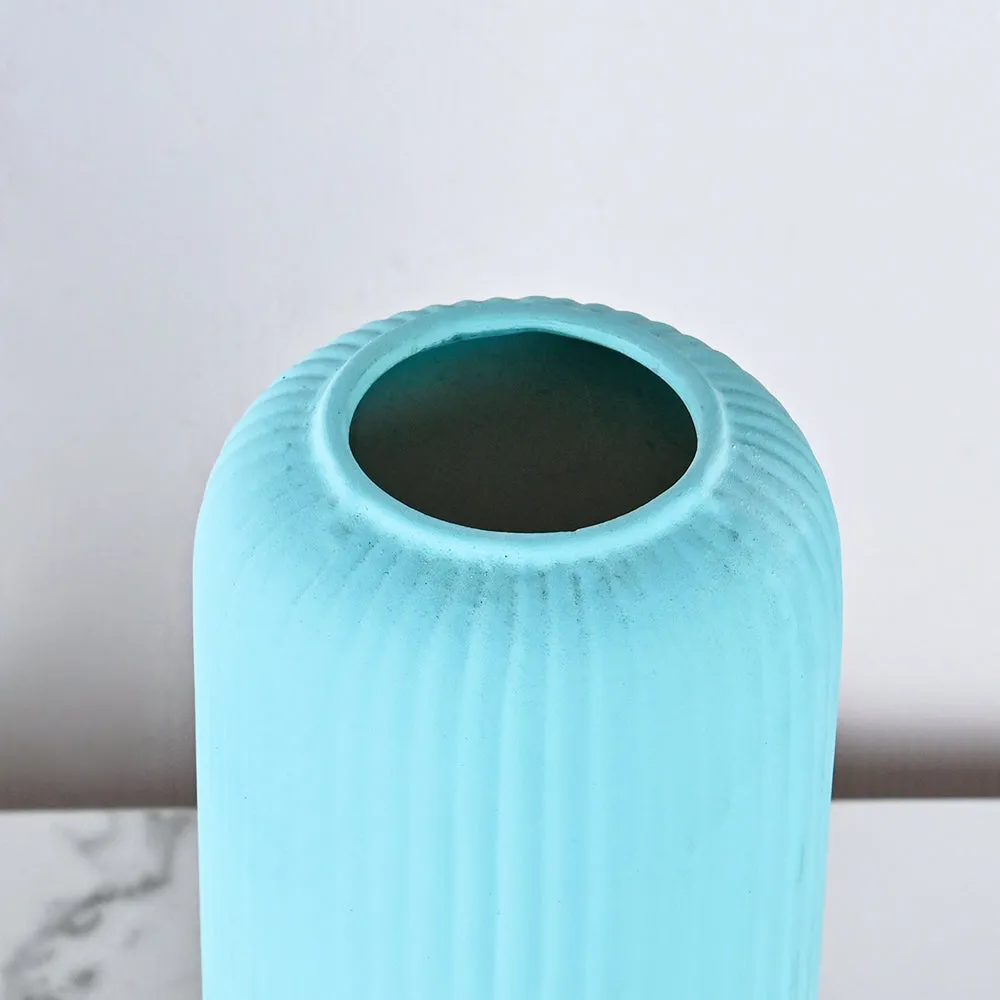 Contemporary Ribbed Textured Premium Ceramic Flower Vase (Available in Multiple colors) Yellow