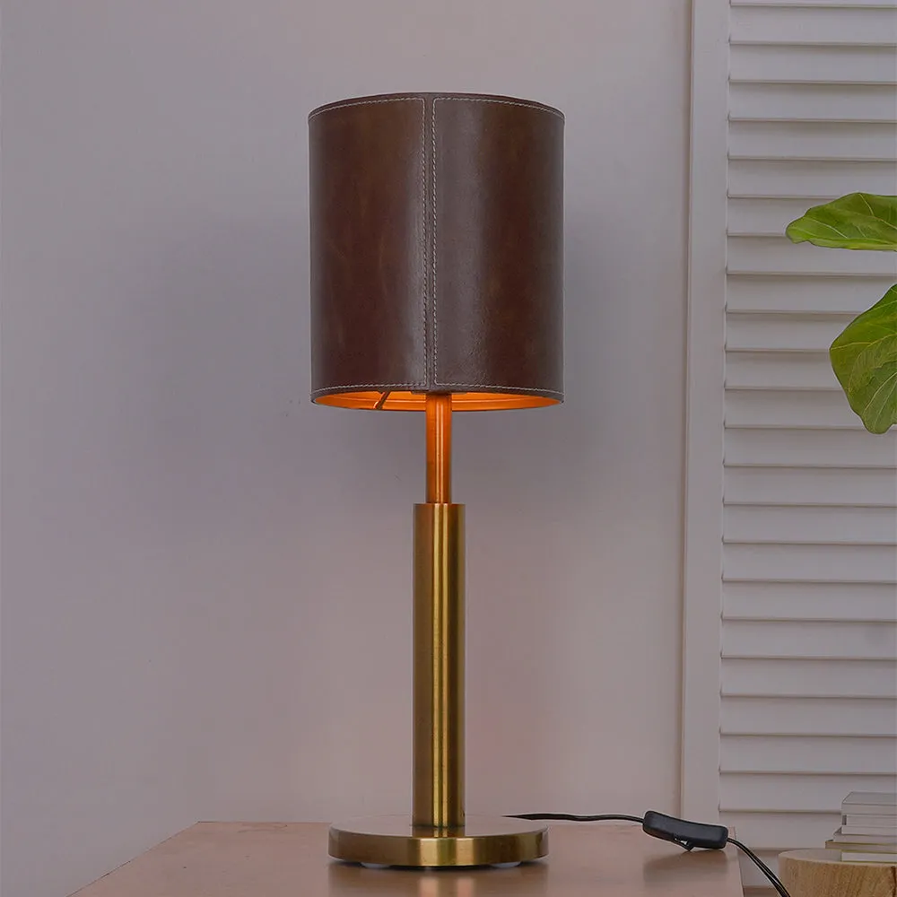 Contemporary Supple Brown Hand stitched Leather Table Light