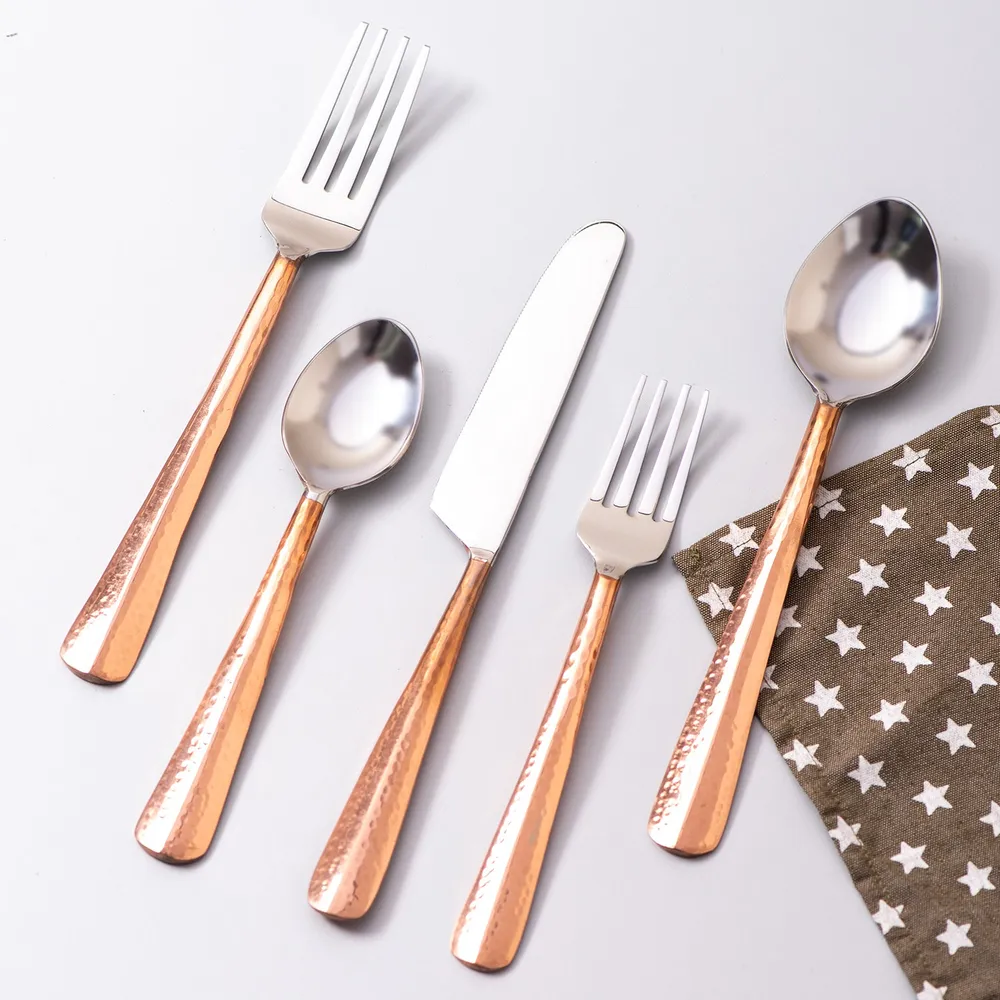 Copper and Silver Stainless Steel Cutlery Set of 5