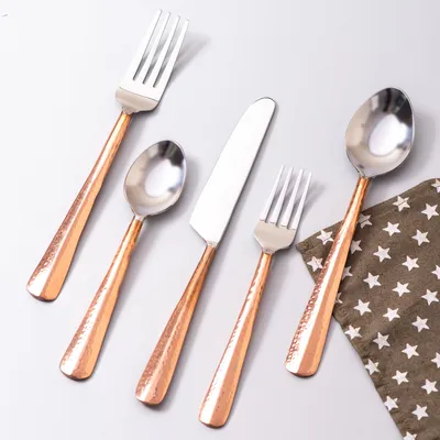 Copper and Silver Stainless Steel Cutlery Set of 5