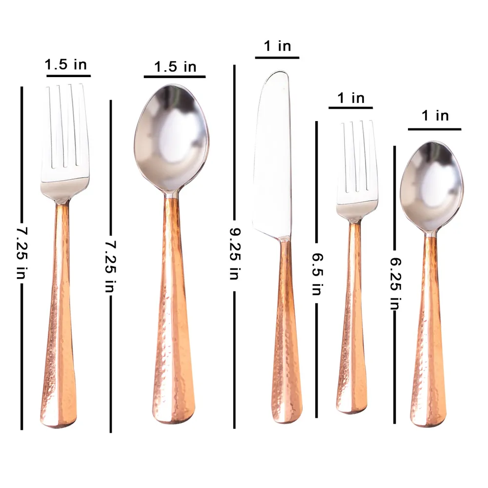 Copper and Silver Stainless Steel Cutlery Set of 5