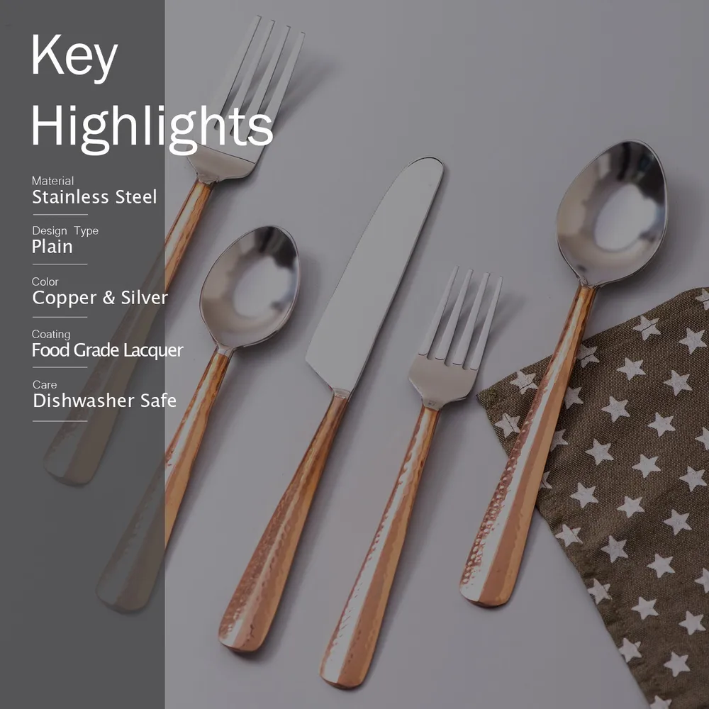 Copper and Silver Stainless Steel Cutlery Set of 5