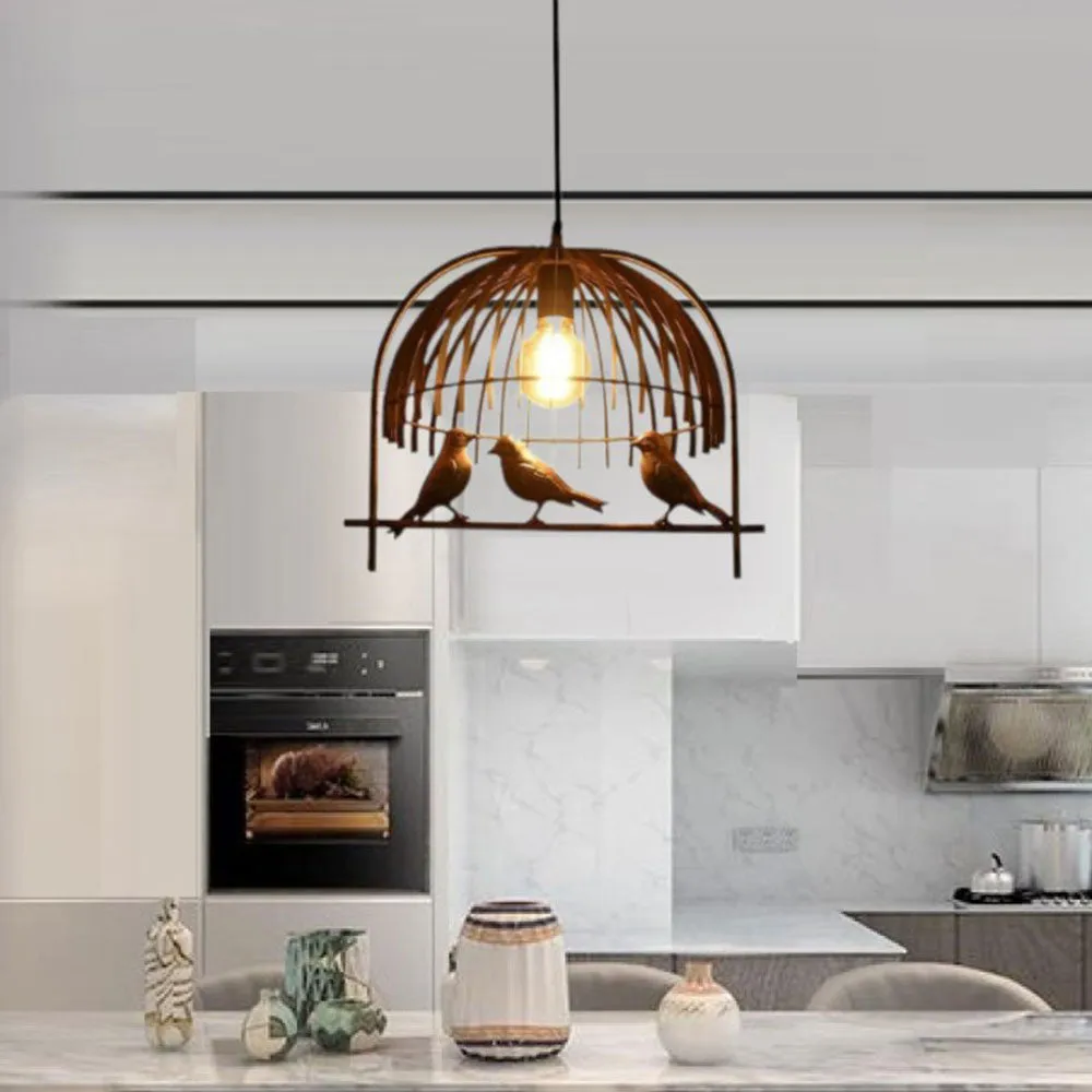 Copper Bird Cage Hanging Pendant Light