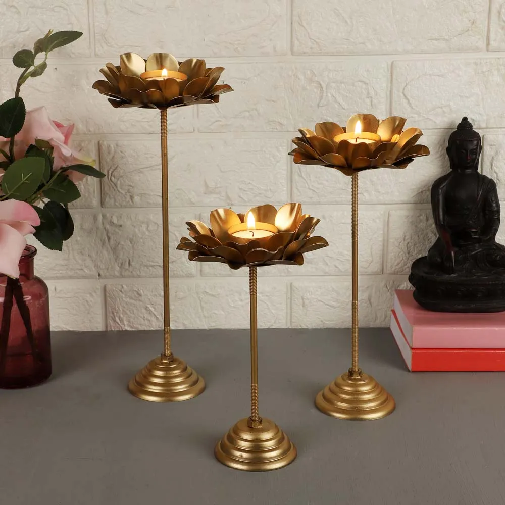 Copper Blooming DetachableTea Light Candle Holders Set Of 3