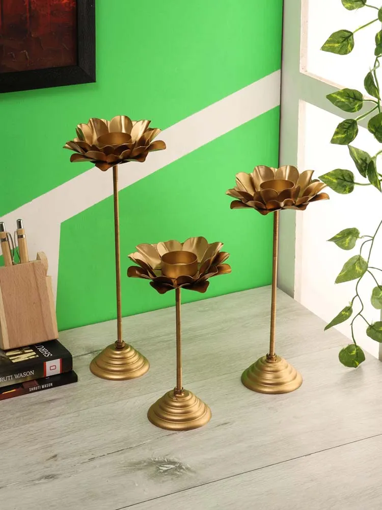 Copper Blooming DetachableTea Light Candle Holders Set Of 3