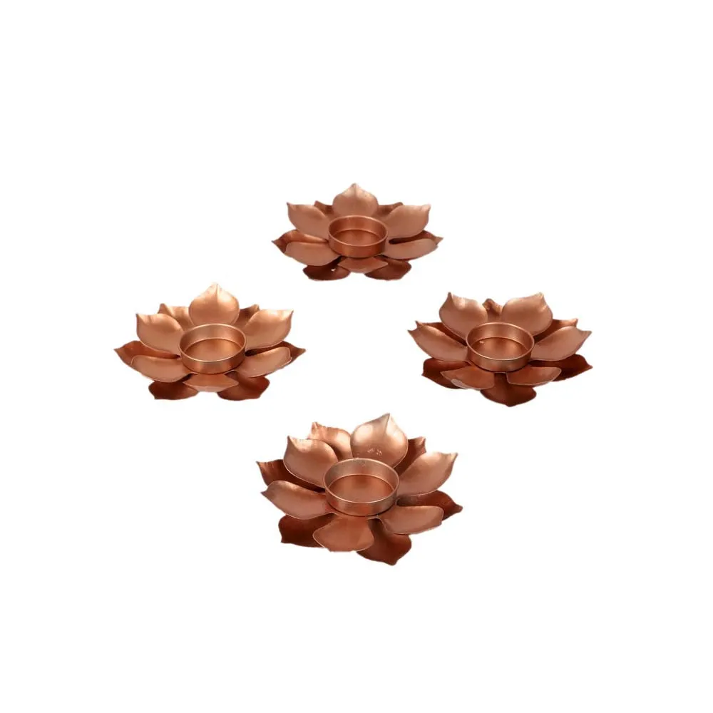 Copper Blooming Flowers Tea Light Candle Holders Set Of 4