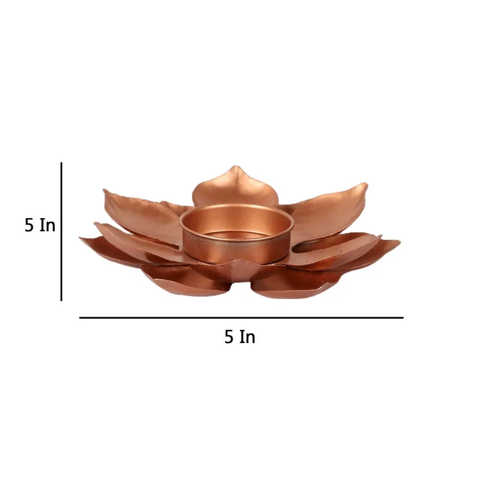 Copper Blooming Flowers Tea Light Candle Holders Set Of 4
