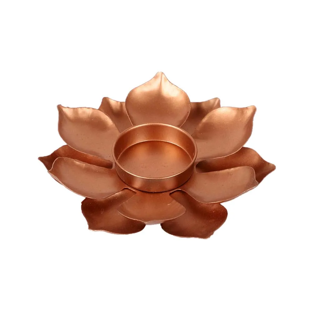 Copper Blooming Flowers Tea Light Candle Holders Set Of 4