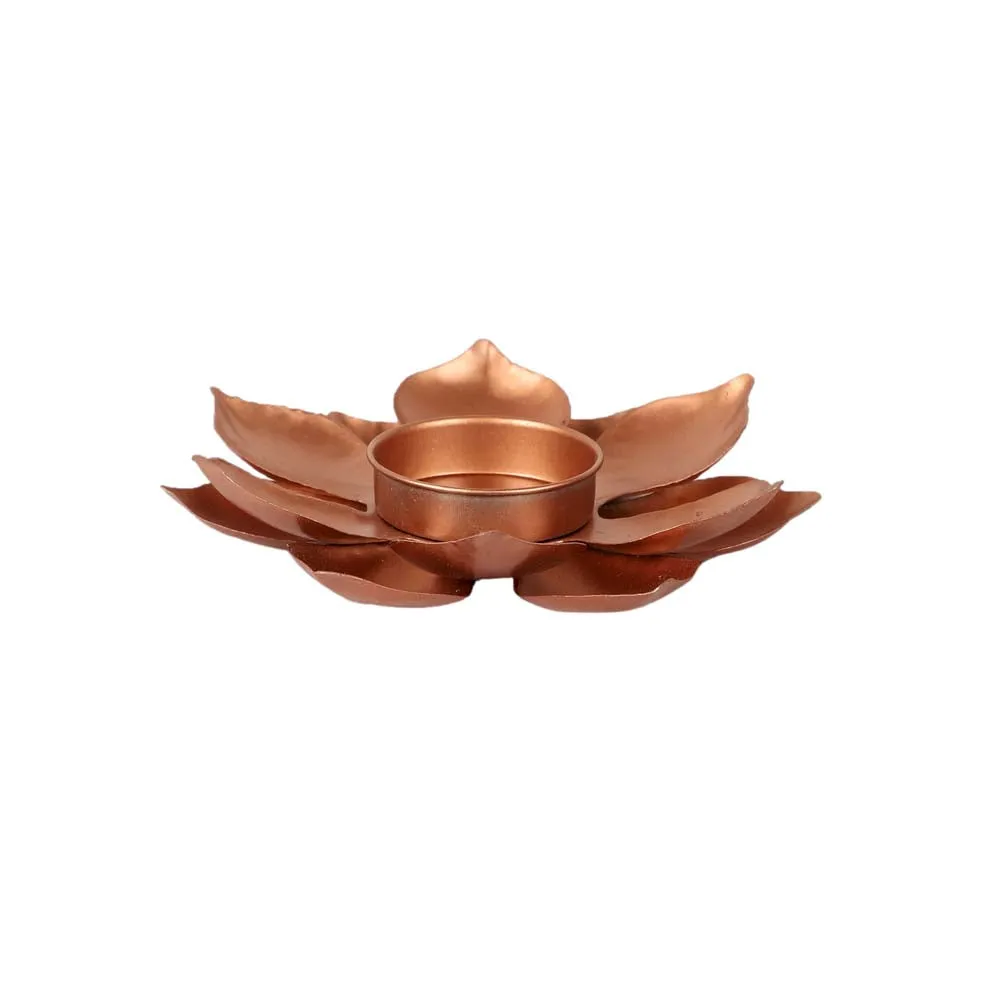 Copper Blooming Flowers Tea Light Candle Holders Set Of 4