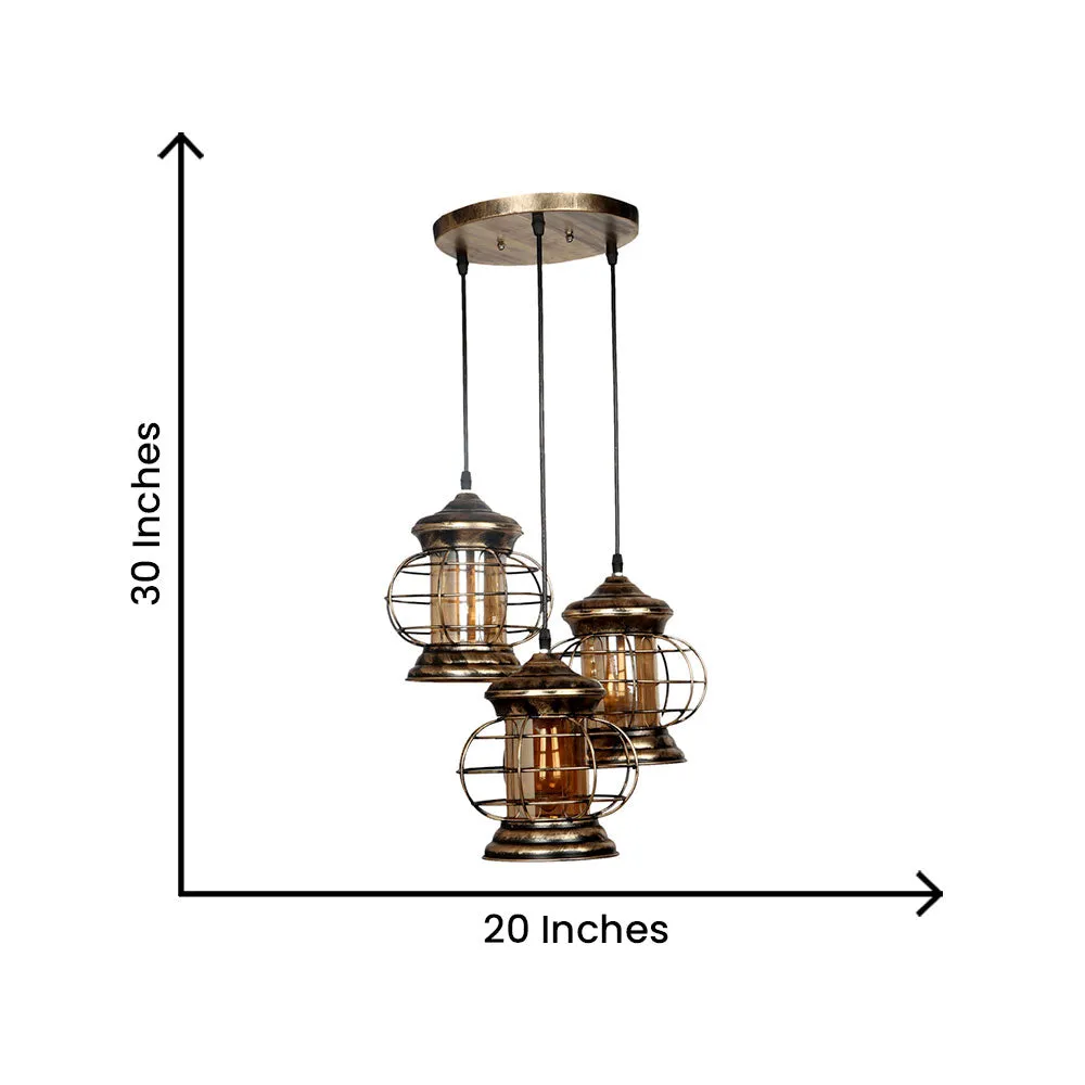 Copper Brushed Antique Lantern Motif Cluster Hanging Lights