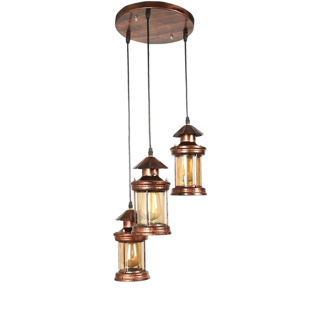 Copper Brushed Rustic Finish Cluster Hanging Light Single Piece