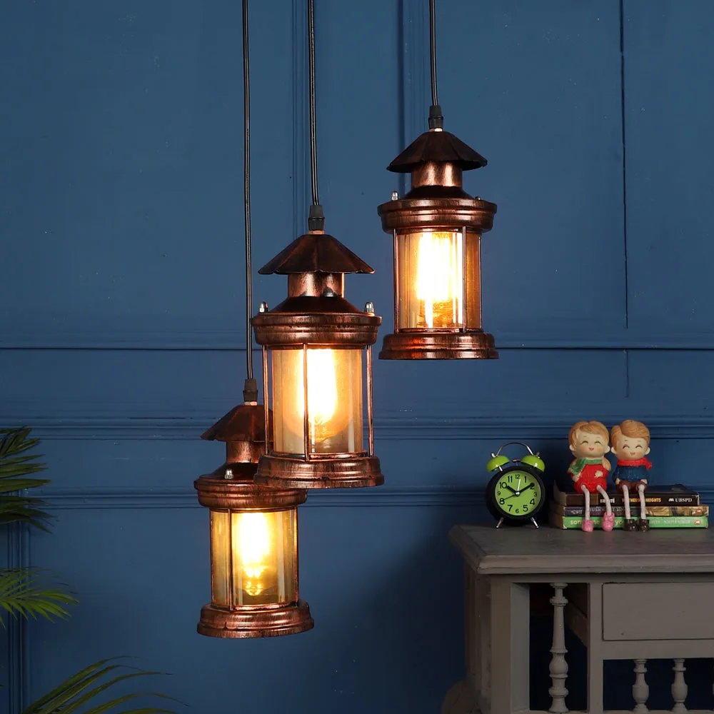 Copper Brushed Rustic Finish Cluster Hanging Light Single Piece