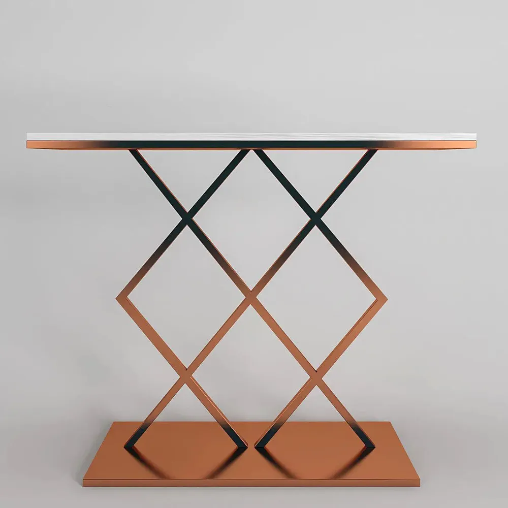 Copper Console Table In Geometric Criss Cross Pattern