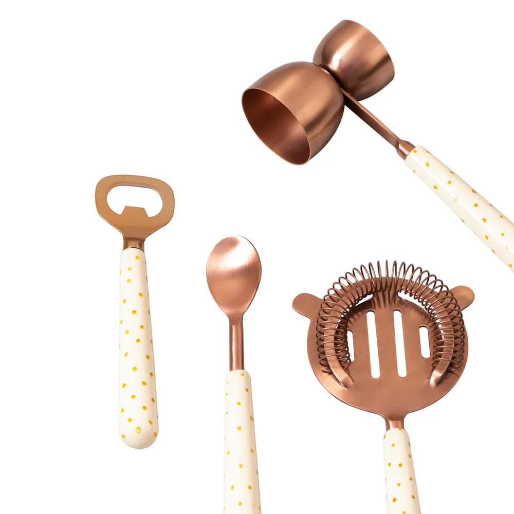 Copper Polka Dots Stainless Steel Bar Tool Set Of 4