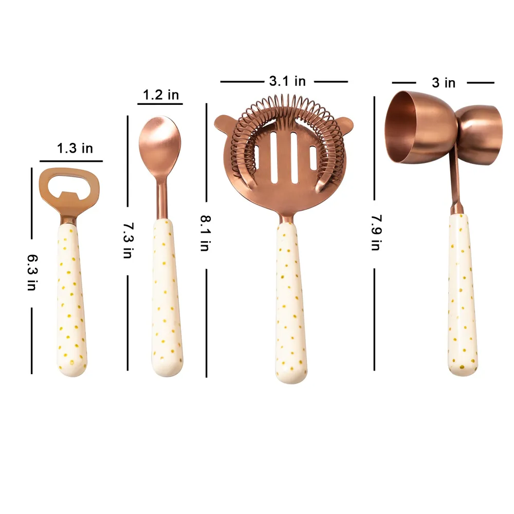 Copper Polka Dots Stainless Steel Bar Tool Set Of 4