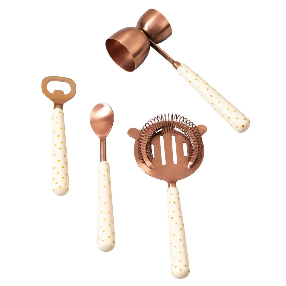 Copper Polka Dots Stainless Steel Bar Tool Set Of 4