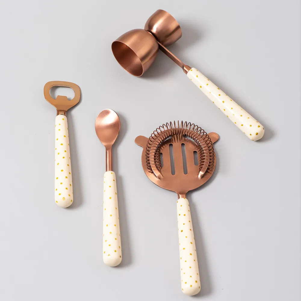 Copper Polka Dots Stainless Steel Bar Tool Set Of 4