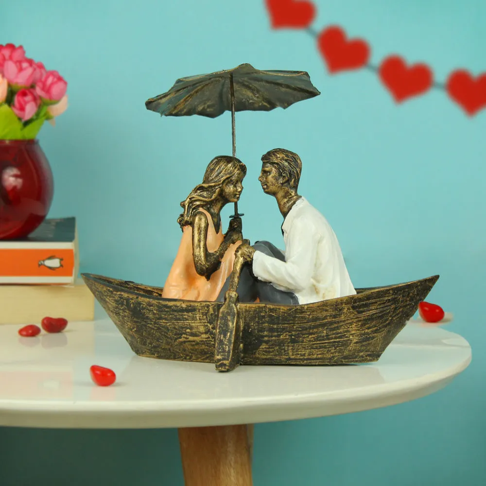 Copper-Toned Romantic Couple Boat Showpiece for Valentine's Day