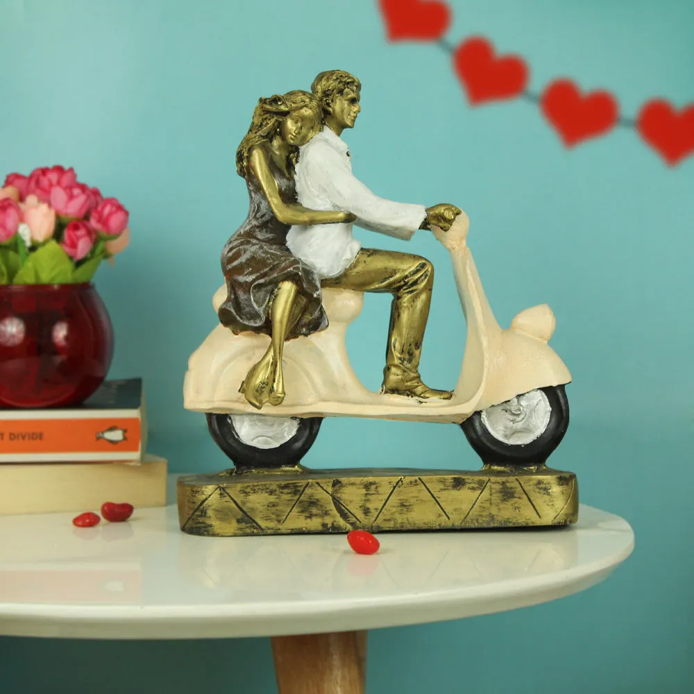 Copper-Toned Romantic Couple Scooter Showpiece for Valentine's Day