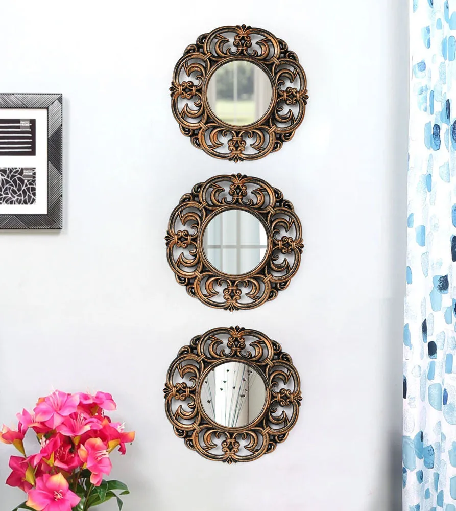 Copper Traditional Designer Wall Clock & Mirror Set Of 3