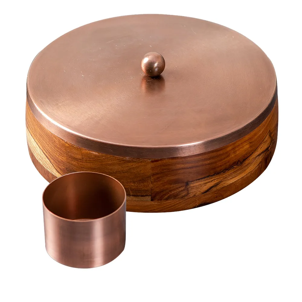 Copper Wood with Stainless Steel Jars & Lid Masala/Spice Box