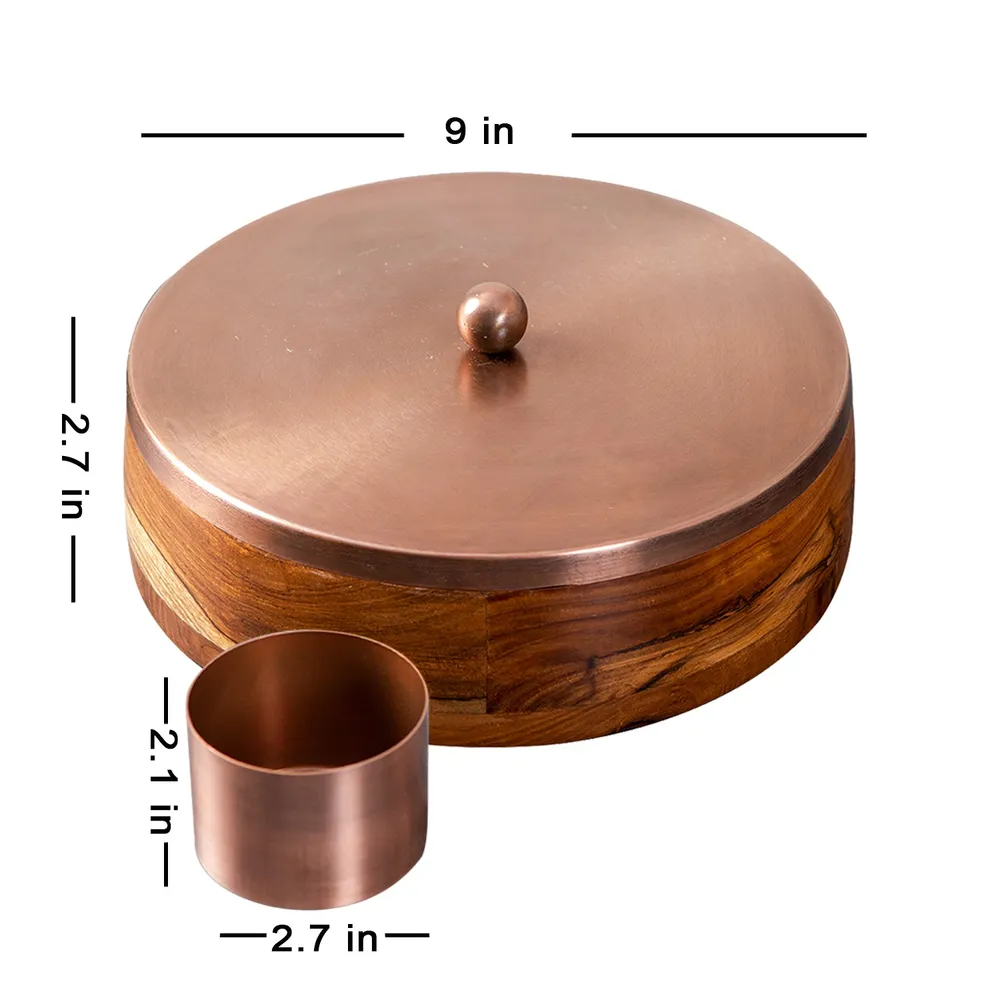 Copper Wood with Stainless Steel Jars & Lid Masala/Spice Box