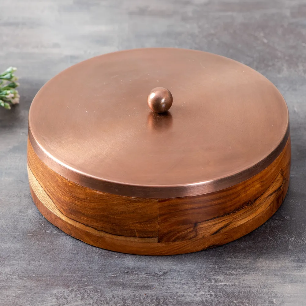 Copper Wood with Stainless Steel Jars & Lid Masala/Spice Box