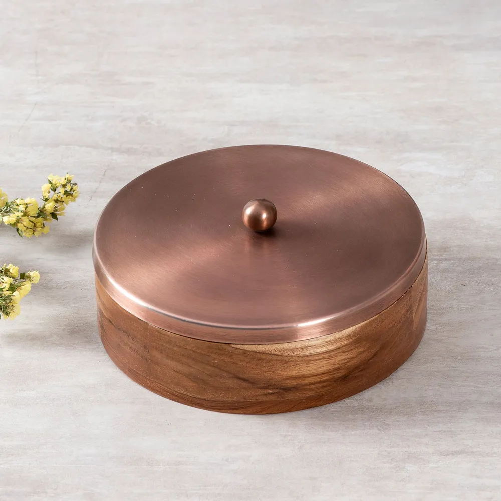 Copper Wood with Stainless Steel Jars & Lid Masala/Spice Box