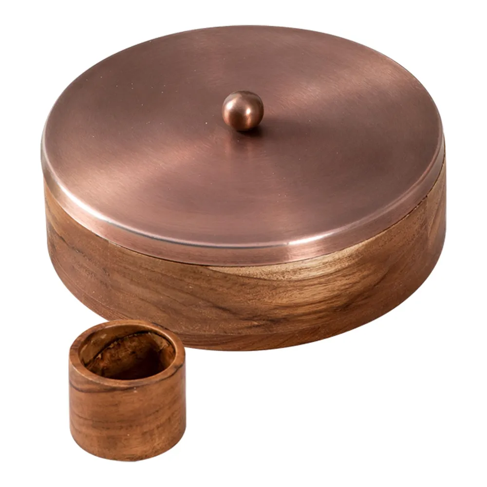 Copper Wood with Stainless Steel Jars & Lid Masala/Spice Box