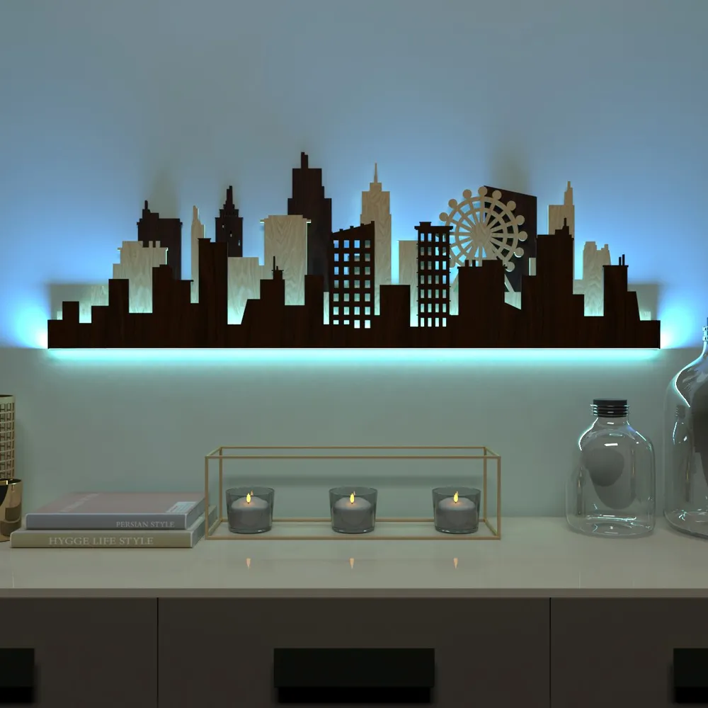 Copy of Layred Mountain Pallat Woood Art with Backlit Wood Acrylic Wall Decor / Night Light, Walnut or Oak Finish