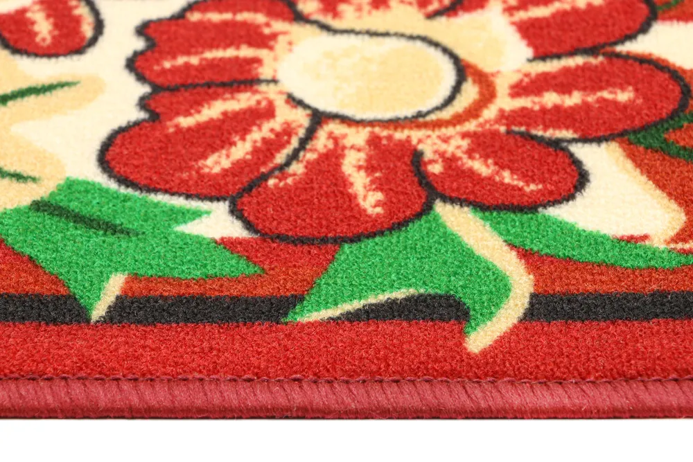 Coral Red Floral Bordered Premium Quality Area Carpet
