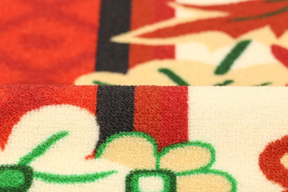 Coral Red Floral Bordered Premium Quality Area Carpet