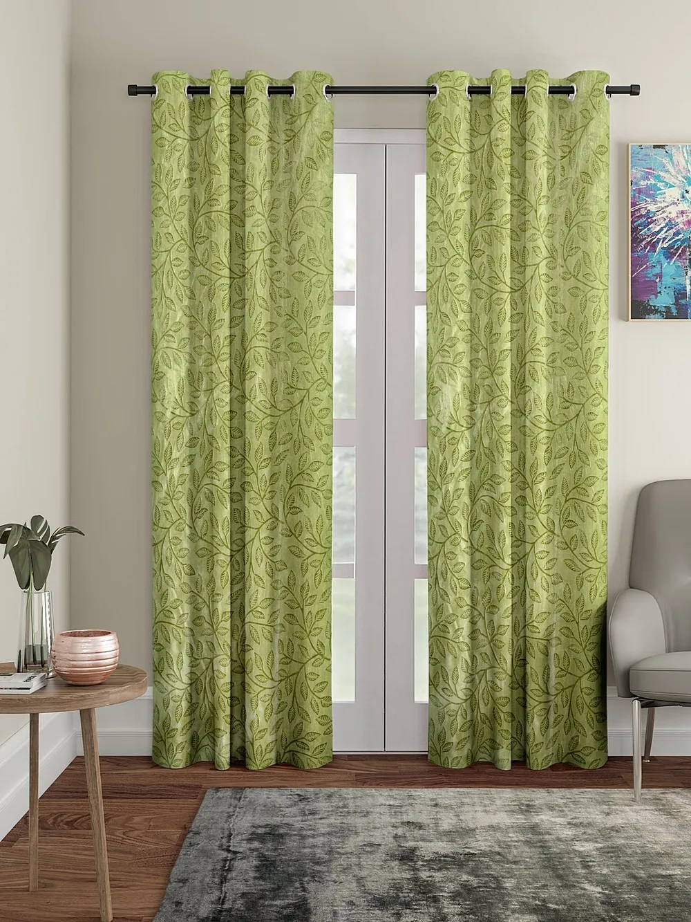 Cortina Baby Green Designer Eyelet Door Curtain Regular (Size: 210 cm x 115 cm)