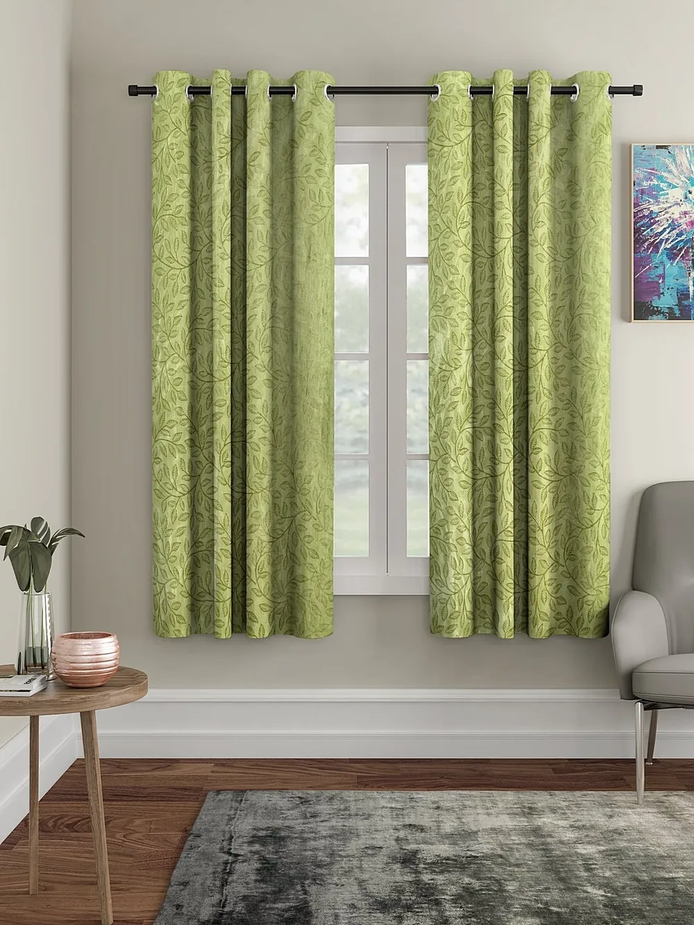 Cortina Baby Green Designer Eyelet Window Curtain Pack Of 2