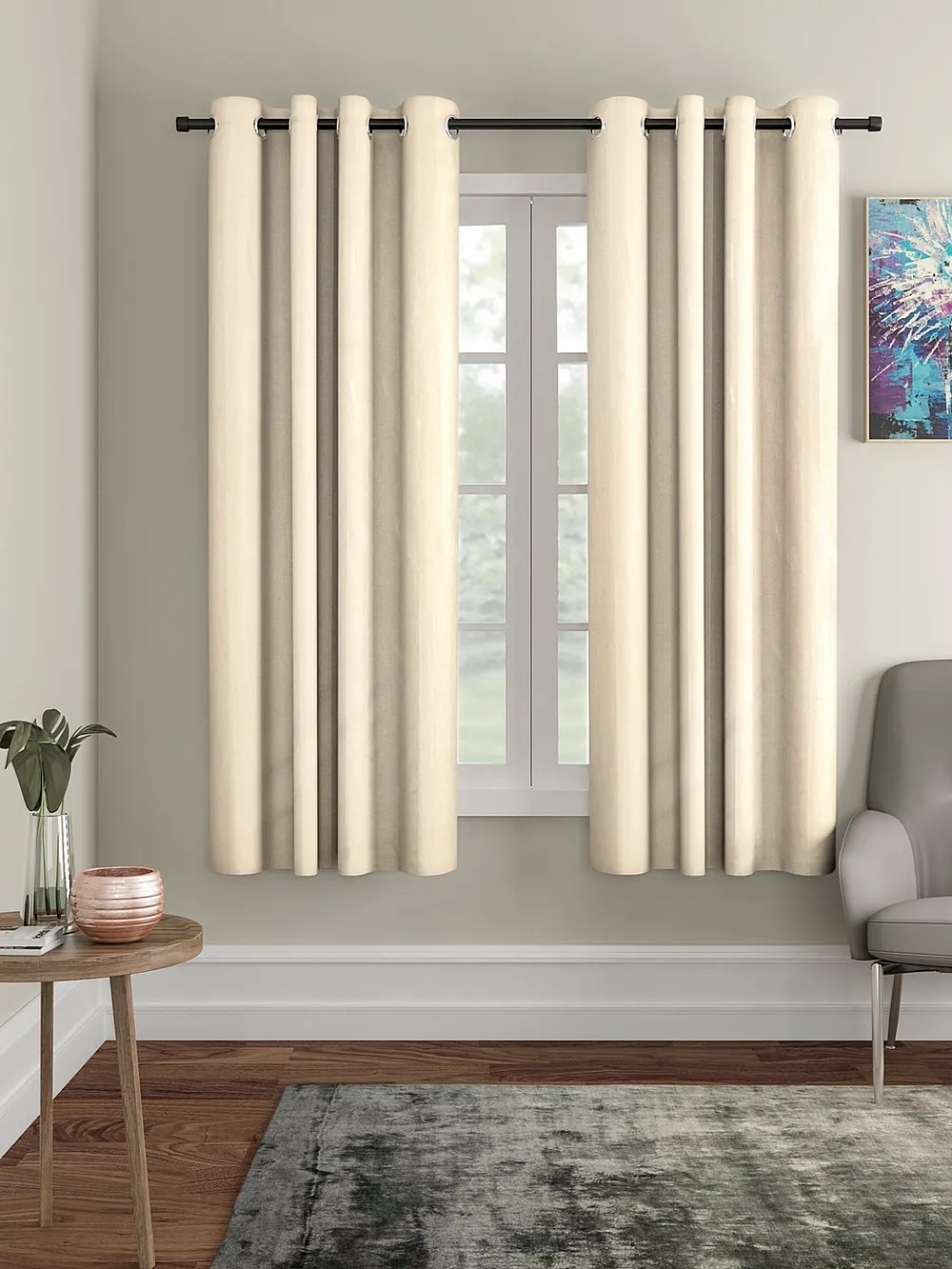 Cortina Beige Designer Eyelet Window Curtain Pack Of 2