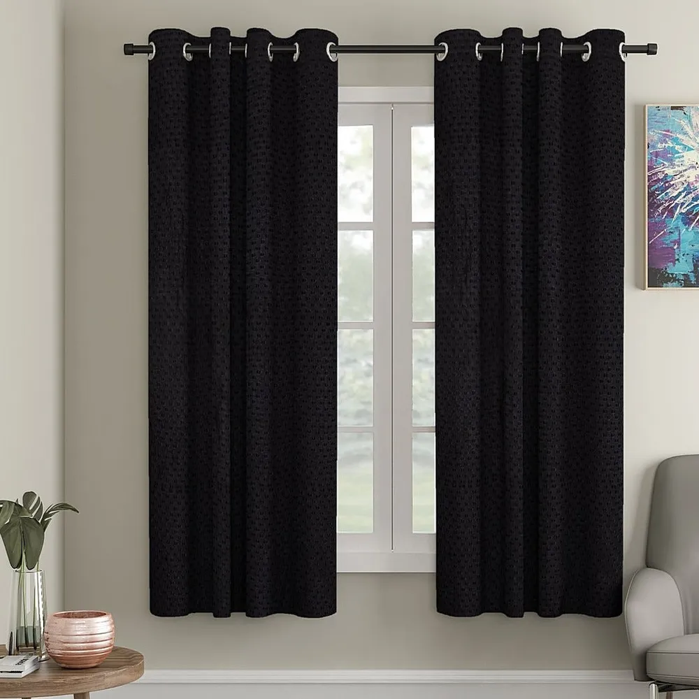Cortina Black Designer Eyelet Window Curtain Pack Of 2