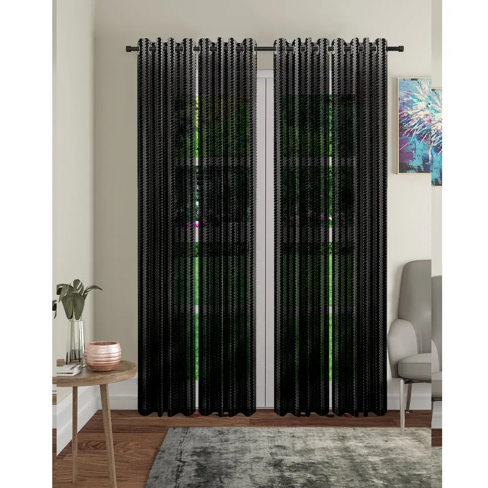 Cortina Black Intricate Designer Sheer Door Net Curtain Regular (Size: 7FT X 4FT)