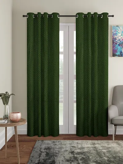 Cortina Bottle Green Designer Eyelet Door Curtain