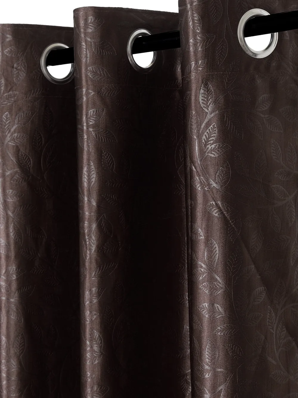 Cortina Brown Leaves Designer Eyelet Window Curtain Pack Of 2