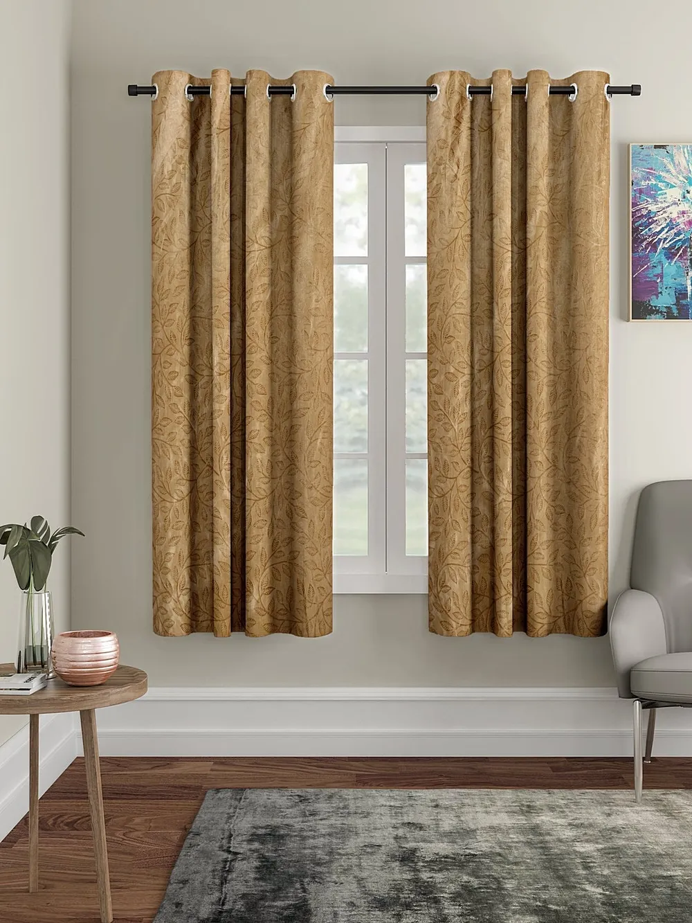 Cortina Camel Color Designer Eyelet Window Curtain Pack Of 2