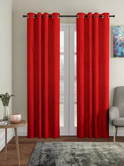 Cortina Coral Red Designer Eyelet Door Curtain